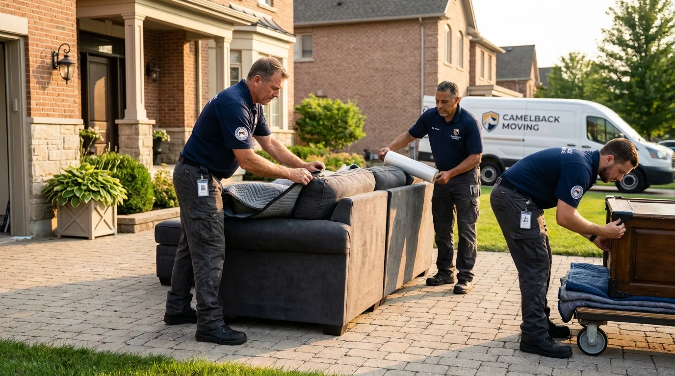 Large estate moving crew wrapping furniture in New Brighton, PA