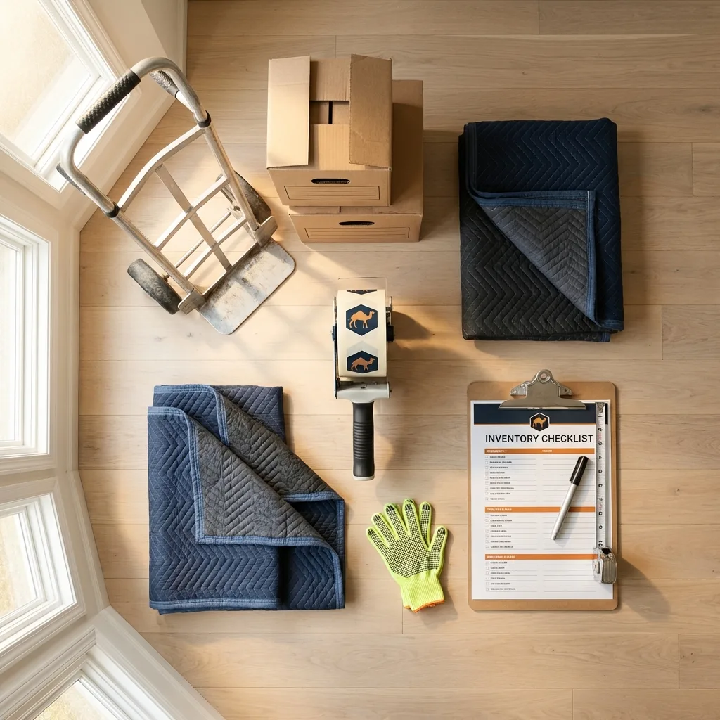 Professional moving supplies and packing materials layout for New Brighton residential relocations
